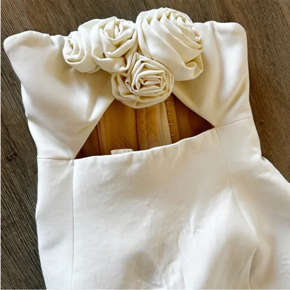 Magda Butrym Floral Appliqué Wool Bustier Bridal Mini Dress Cream - Picture 6 of 10